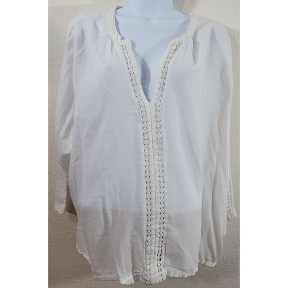 Old Navy White Crochet Lace Front Panel Top XXL Lightweight Soft Drop Shoulder - Picture 1 of 6